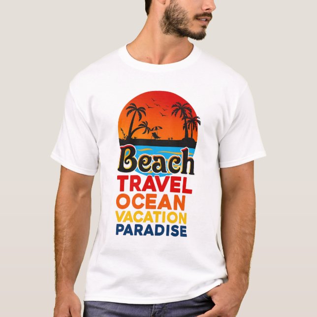 Beach Travel Ocean Vacation Paradise Retro Sunset  T-Shirt (Front)