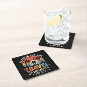 Beach Travelling - Husband and Wife Travel Partner Square Paper Coaster