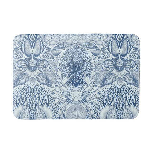 Beach treasures in blue bath mat (Front)