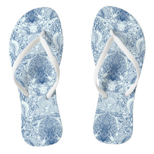 Beach treasures in blue flip flops