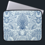 Beach treasures in blue laptop sleeve<br><div class="desc">Hand-drawn vector illustration of sea shells corals,  crab,  and seaweeds</div>