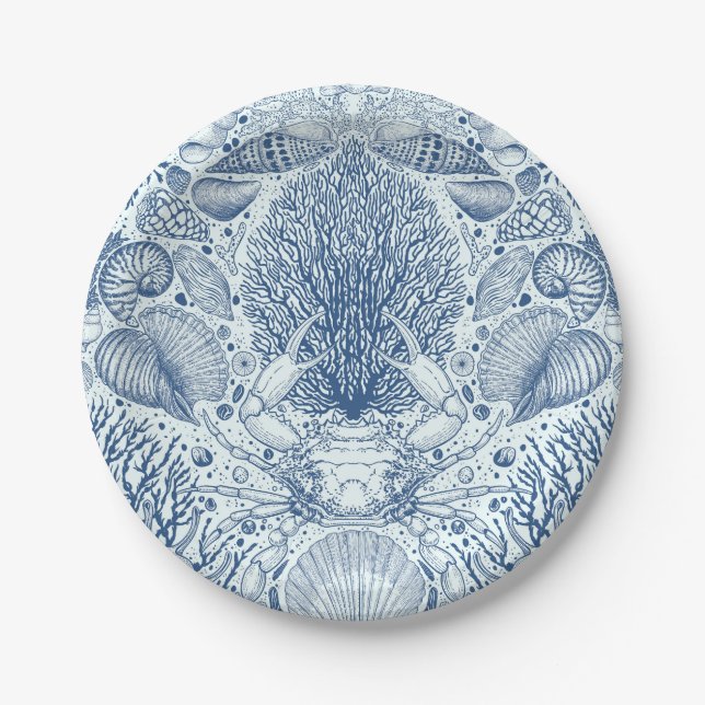 Beach treasures in blue paper plate (Front)