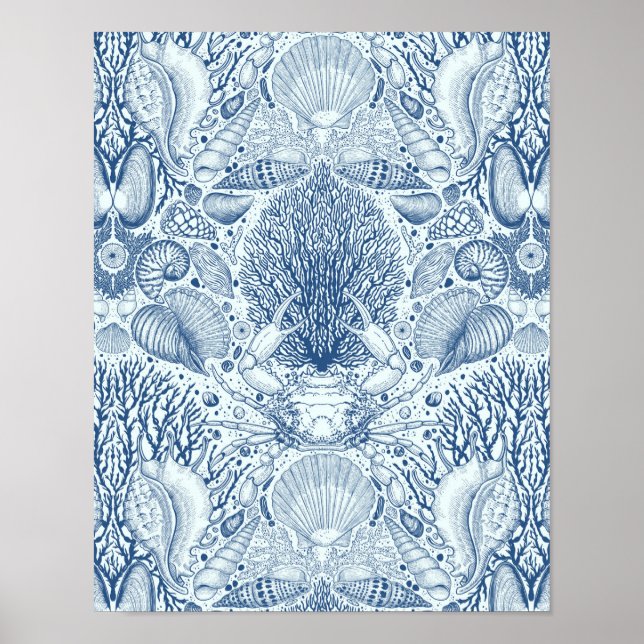 Beach treasures in blue poster (Front)