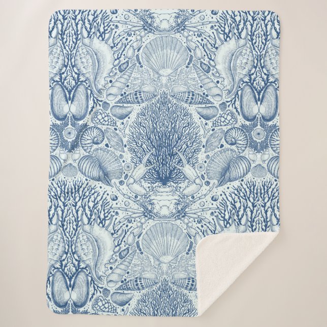 Beach treasures in blue sherpa blanket (Front)