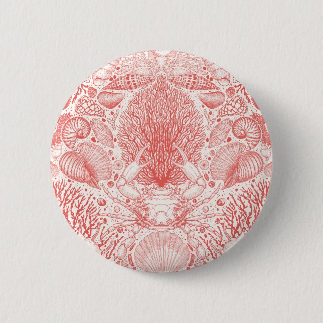 Beach treasures in coral red 6 cm round badge (Front)