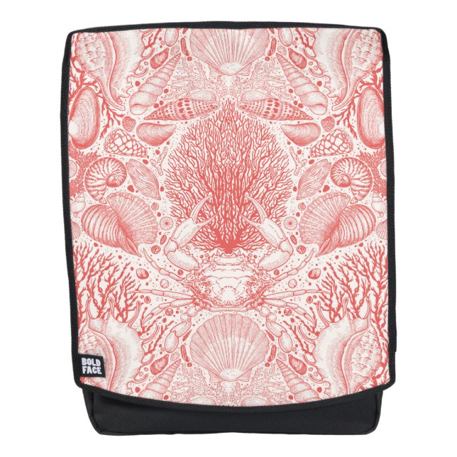Beach treasures in coral red backpack (Front)