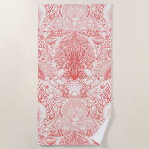 Beach treasures in coral red beach towel