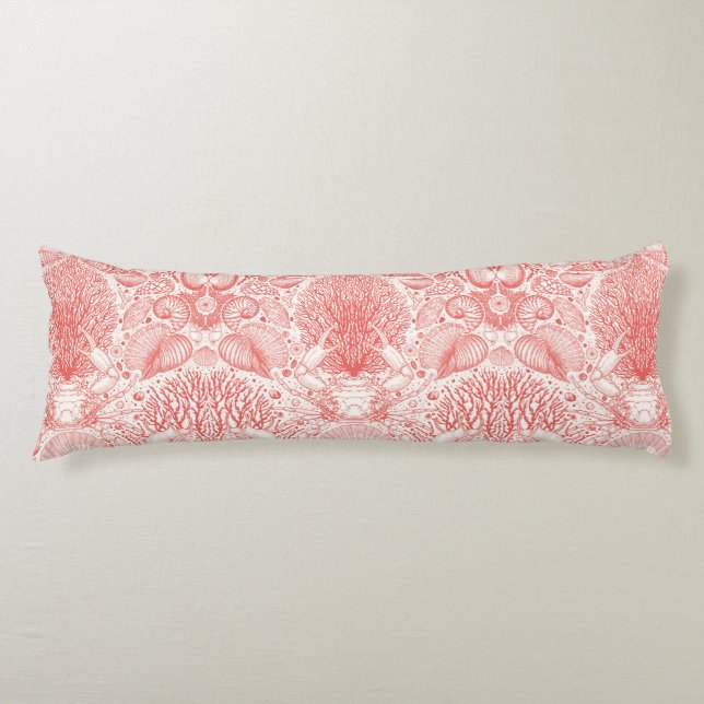 Beach treasures in coral red body cushion (Front)