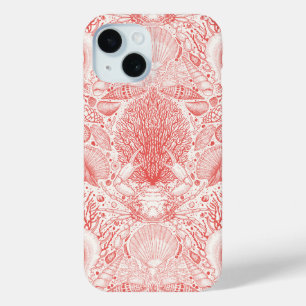 Beach treasures in coral red iPhone 15 case