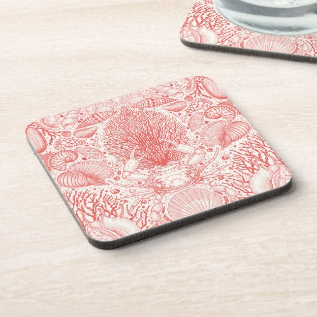 Beach treasures in coral red coaster (Left Side)