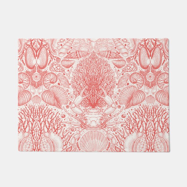 Beach treasures in coral red doormat (Front)