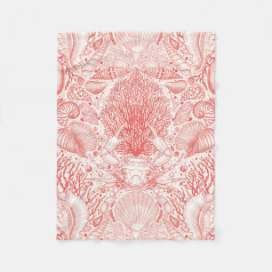 Beach treasures in coral red fleece blanket