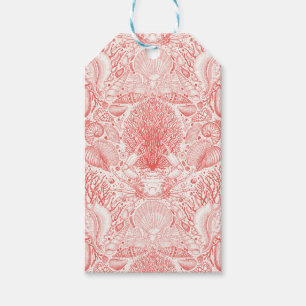 Beach treasures in coral red gift tags
