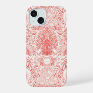 Beach treasures in coral red iPhone 15 case