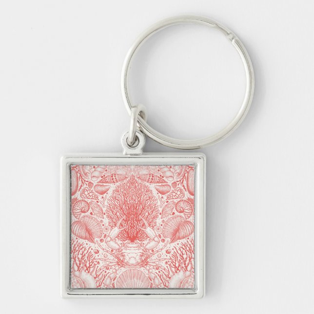 Beach treasures in coral red key ring (Front)