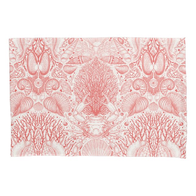Beach treasures in coral red pillowcase (Front-Left)