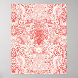 Beach treasures in coral red poster