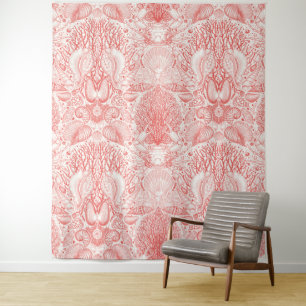 Beach treasures in coral red tapestry