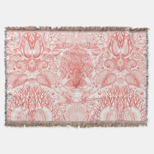 Beach treasures in coral red throw blanket