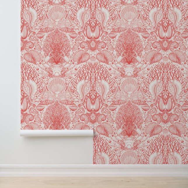 Beach treasures in coral red wallpaper (Application)