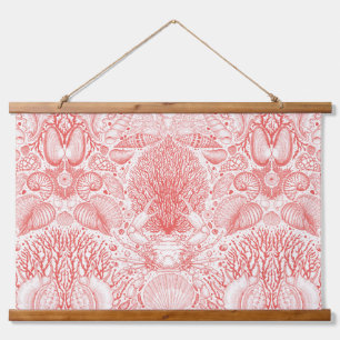 Beach treasures, seashells, crab, corals and seawe hanging tapestry