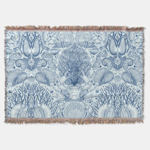 Beach treasures, seashells, crab, corals and seawe throw blanket