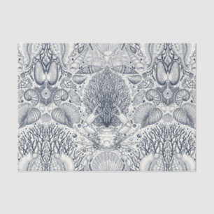 Beach treasures, seashells, crab, corals and seawe tissue paper