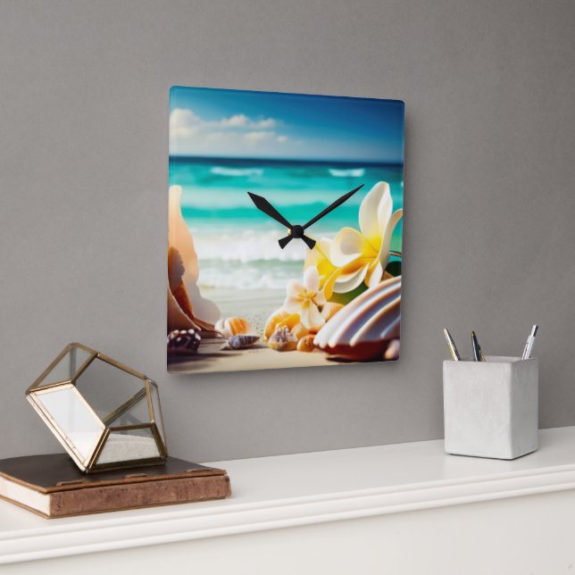 Beach Treasures Square Wall Clock (Office)
