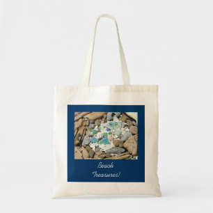 Beach Treasures Totes bags Blue Sea Glass Fossils