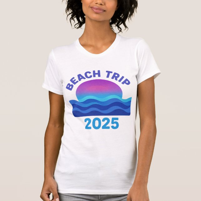Beach Trip 2025 - Retro Sunset & Waves Design T-Shirt (Front)