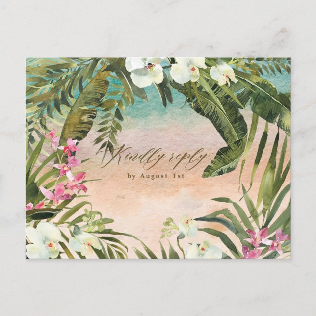 beach tropical aloha wedding rsvp postcard (Front)