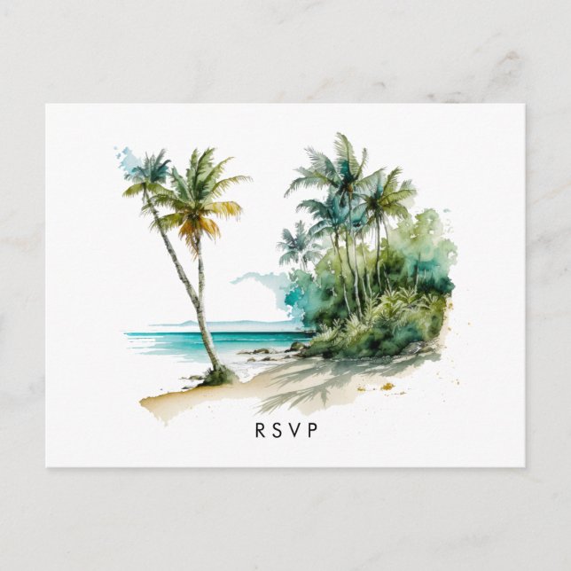 beach tropical aloha wedding rsvp postcard (Front)