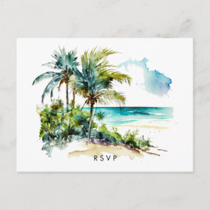 beach tropical aloha wedding rsvp postcard