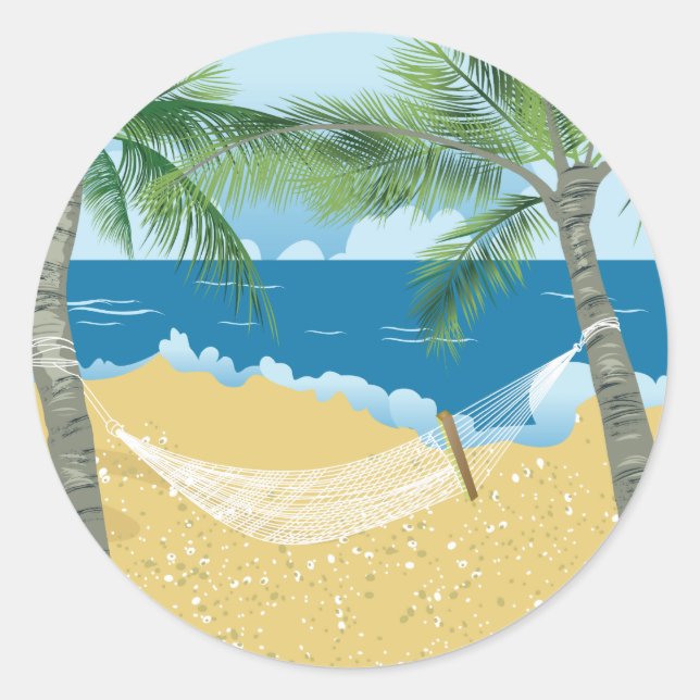 Beach ~ Tropical Beach Hammock Vacation Classic Round Sticker (Front)
