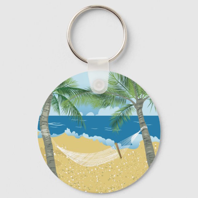 Beach ~ Tropical Beach Hammock Vacation Key Ring (Front)