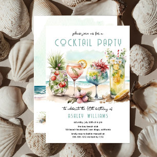 Beach Tropical Cocktails 40th Birthday Party Invitation