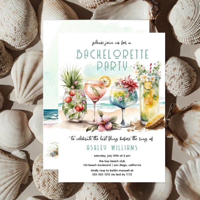 Beach Tropical Cocktails Bachelorette Party Invitation (Creator Uploaded)