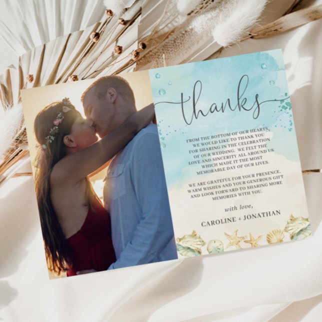 Beach Tropical Destination Wedding Photo Picture Thank You Card (beach wedding photo picture thank you card destination oceanfront tropical coastal birthday party)