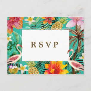 beach tropical flamingo wedding party rsvp invitation postcard