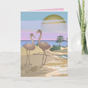 BEACH TROPICAL FLAMINGOS ART BIRTHDAY CARD