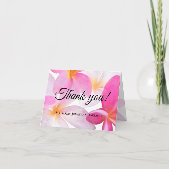 Beach Tropical Floral Hawaii Wedding Thank You Card (Front)