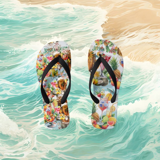 Beach Tropical Fruits Cocktails Bachelorette Party Flip Flops (Beach Tropical Fruits Cocktails Bachelorette Party Flip Flops)