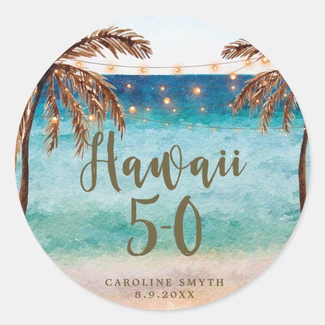 beach tropical Hawaii 5 0 fifty birthday sticker (Front)