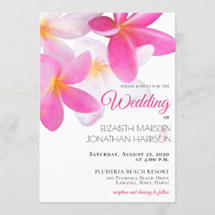 Beach Tropical Hawaii Floral Pink Wedding Invitation