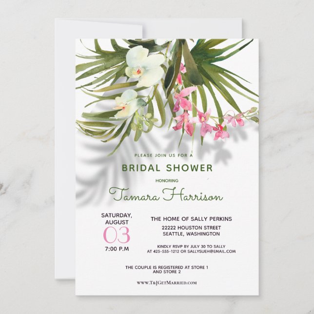 Beach Tropical Hawaii GreeneryFloral Bridal Shower Invitation (Front)