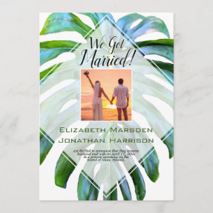 Beach Tropical Hawaii Leaf Just Married Elegant Invitation