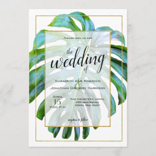 Beach Tropical Hawaii Leaf Photo Greenery Wedding Invitation