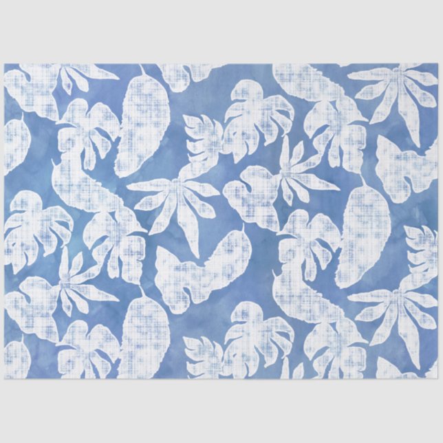 Beach Tropical Jungle Leaf Foliage Blue and White Tissue Paper (Front)