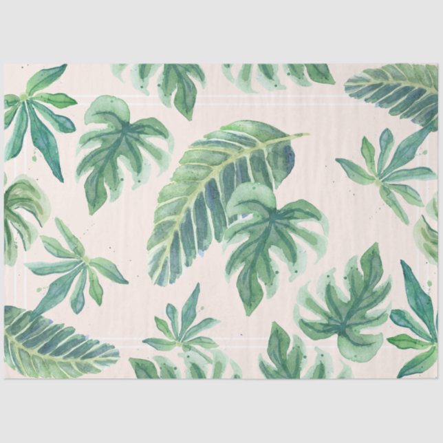 Beach Tropical Jungle Leaf Foliage Blush n Green Tissue Paper (Front)