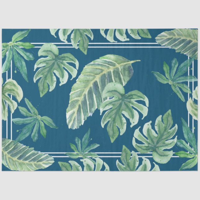 Beach Tropical Jungle Leaf Foliage Teal Blue Green Tissue Paper (Front)